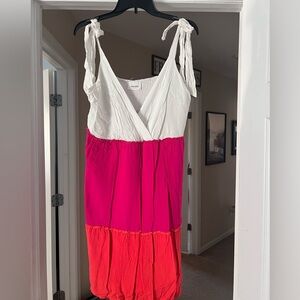 Tie shoulder color block dress